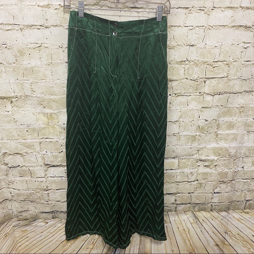 Topshop Green Silky Feel Cropped Wide Leg Pants
